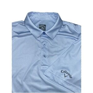 Callaway Opti Dri Men's Large Geometric Square Golf Polo,‎ Blue White Stretch
